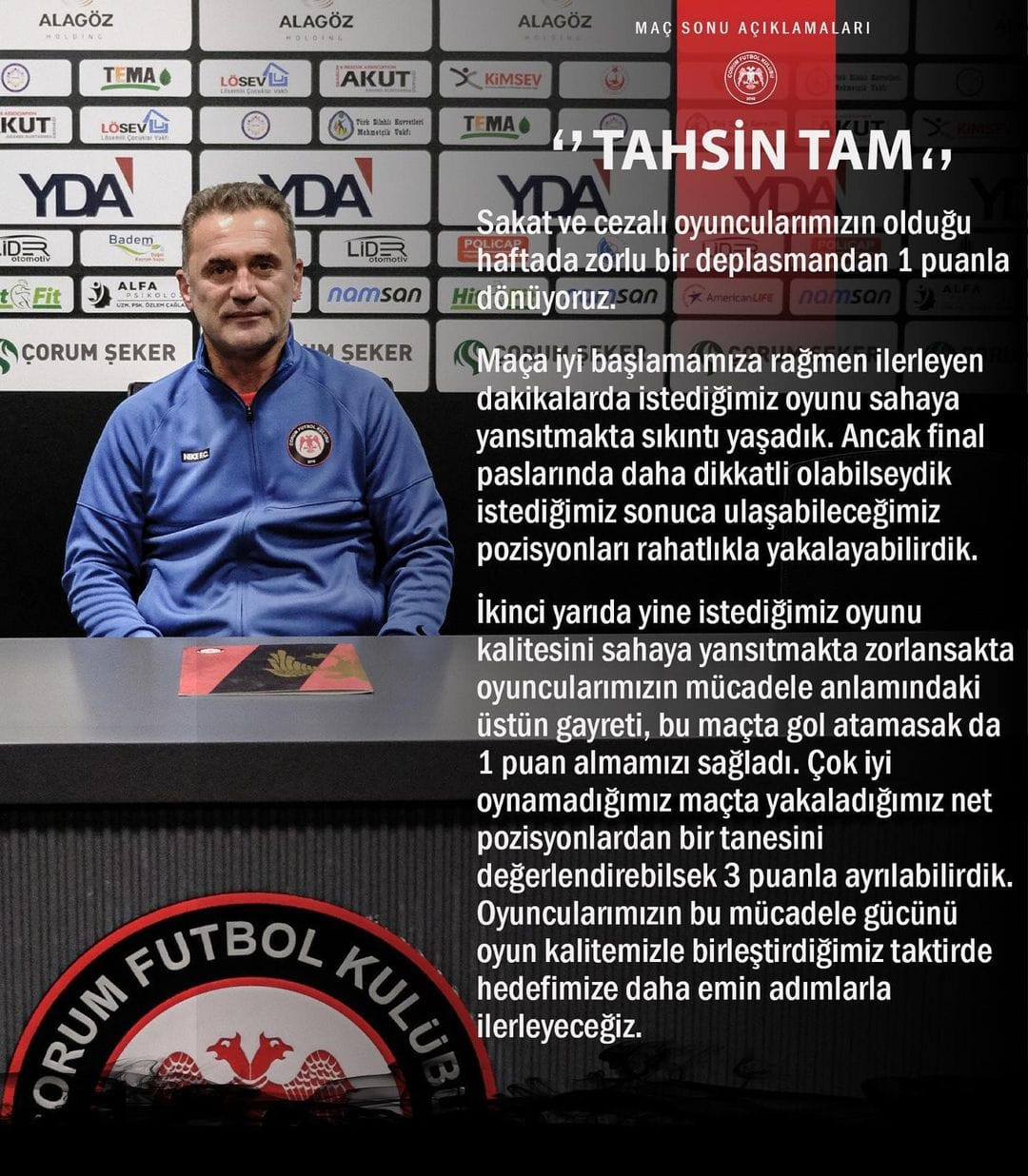 Tahsin Tam Final paslarında daha dikkatli olabilseydik Çorum