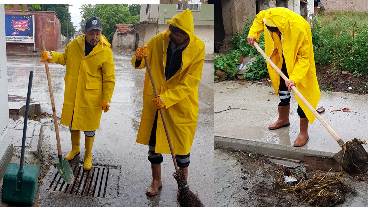 Alaca Belediyesi ekipleri yağmur giderlerini temizledi