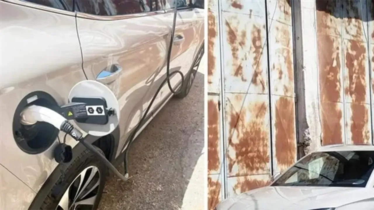 Elektrikli otomobili kaçak hatla şarj ederken yaka