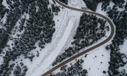 Kastamonu'da karla kaplanan ormanlar dron ile görüntülendi