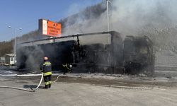 Samsun'da seyir halindeyken alev alan karton yüklü tır yandı