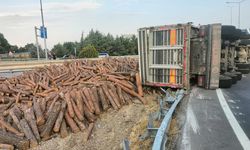 Çorum yolunda trafik kazası: Tomruk yüklü tır devrildi, bir kişi yaralandı