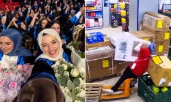 Hayaller ve hayatlar tek videoda buluştu: Mezuniyet coşkusunun ardından markette yükün altında kaldı
