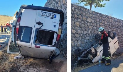 Takla atan hafif ticari araçtaki 6 kişi yaralandı