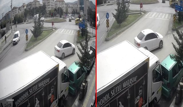 Trafikte tehlikeli anlar: Taksi, kazayı böyle önledi!