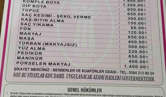 Kuaför ücretleri zamlandı