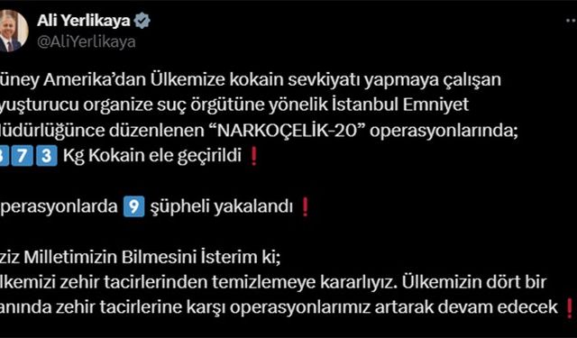 Narkoçelik-20 operasyonlarında 373 kilo kokain ele geçirildi