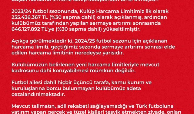 Samsunspor’dan harcama limitlerine ilişkin açıklama: "Adil değil"