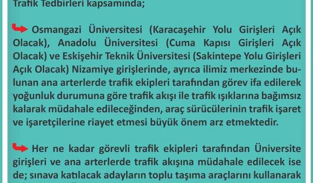 İl Emniyet Müdürlüğü KPSS sınavı trafik tedbirleri kapsamında duyuru paylaştı