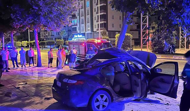 Çorum’da ağaca çarpan otomobilde bulunan 2 kişi can verdi