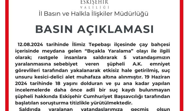 Eskişehir Valiliği'nden Kanlı Saldırıya İlişkin Açıklama