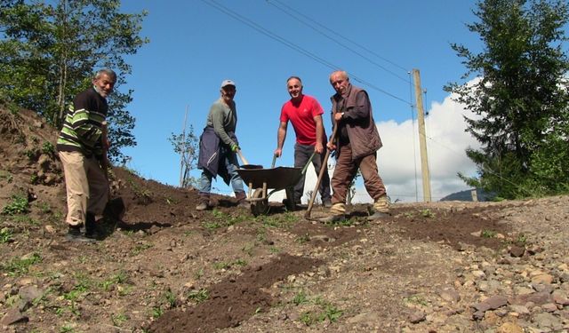 Artvin'de köylüler bozulan yollarını imece usulü düzeltti