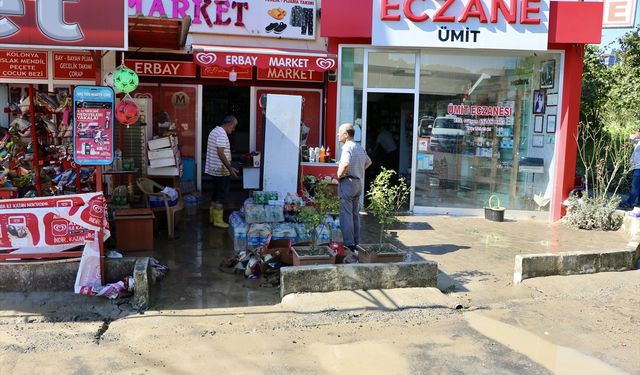 Taşkın ve heyelan meydana gelen Araklı'da temizlik çalışmaları sürüyor