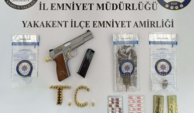 Yakakent'te tabanca, mühimmat ve uyuşturucu madde ele geçirildi