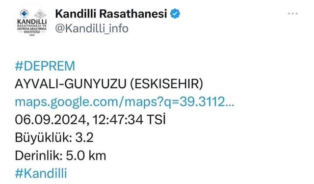 Eskişehir’in Günyüzü İlçesi’nde 3.2 Büyüklüğünde Deprem Meydana Geldi