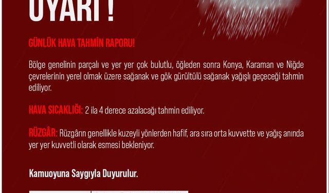 Niğde Valiliği’nden kuvvetli yağış uyarısı