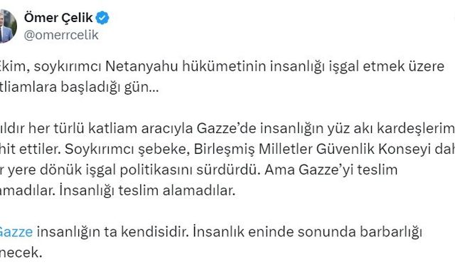 AK Parti Sözcüsü Çelik: “Gazze insanlığın ta kendisidir. İnsanlık eninde sonunda barbarlığı yenecek”