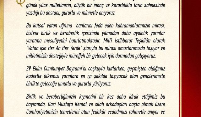 MİT Başkanı Kalın’dan Cumhuriyet Bayramı mesajı