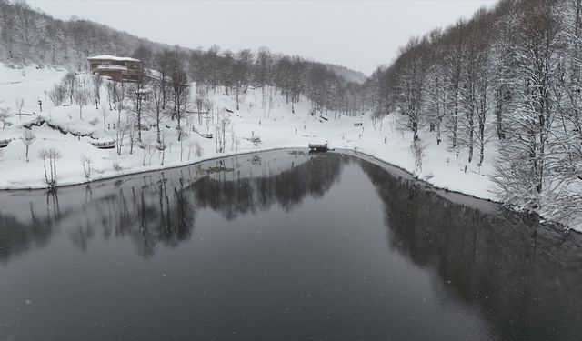 Ordu'nun doğal güzelliğiyle ünlü Ulugöl Tabiat Parkı beyaza büründü