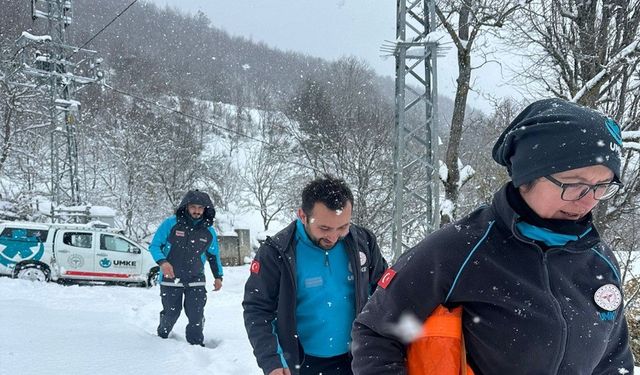 Kar sebebiyle yolu kapanan köydeki hasta için seferber oldular