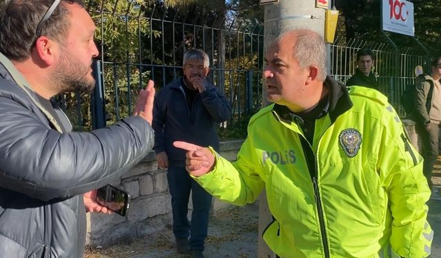 Kazadan görüntü alan İHA muhabirine trafik polisinden sözlü ve fiziki müdahale