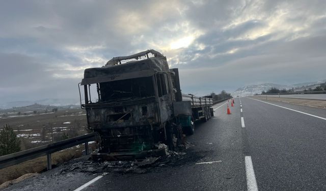 Bolu'da seyir halindeki tır yandı