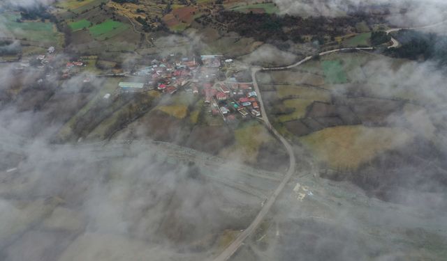 Sisle kaplanan Ilgaz Dağı etekleri havadan görüntülendi