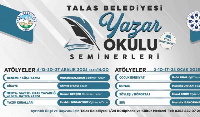 Talas’ta yazar okulu seminerleri başlıyor