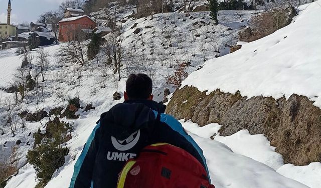 Kar ve heyelan nedeniyle yolu kapalı köydeki hasta hastaneye ulaştırıldı