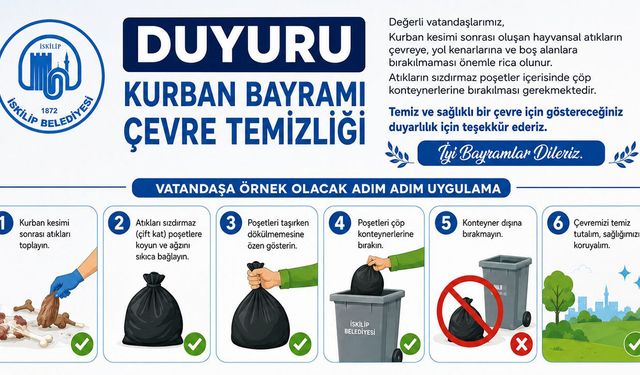 İskilip Belediyesi’nden kurban atıkları için çevre temizliği uyarısı