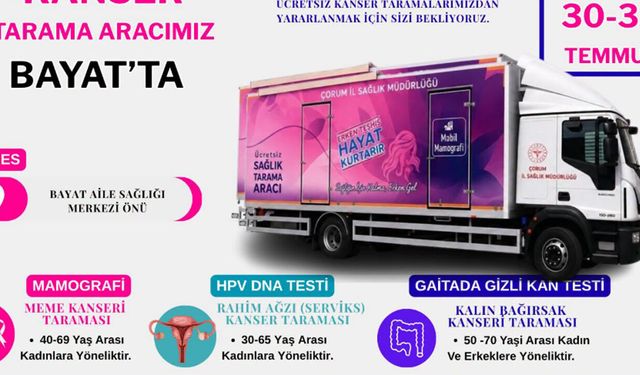Kanser Tarama Aracı 30-31 Temmuz’da Bayat’ta