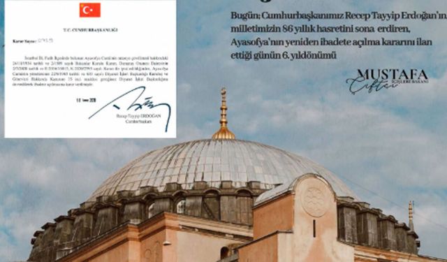 Bakan Çiftçi’den Ayasofya Mesajı: “Kıyamete Kadar Tevhidin Sedasıyla Mâmur Olsun”