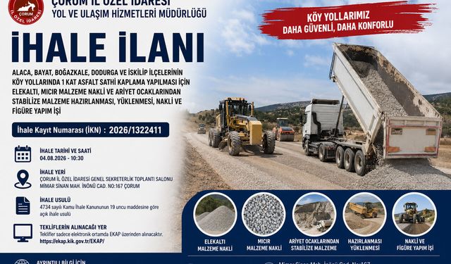 Çorum’un 5 ilçesinde köy yolları için asfalt ihalesi