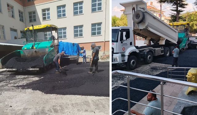 İMKB Mesleki ve Anadolu Lisesi bahçesine sıcak asfalt