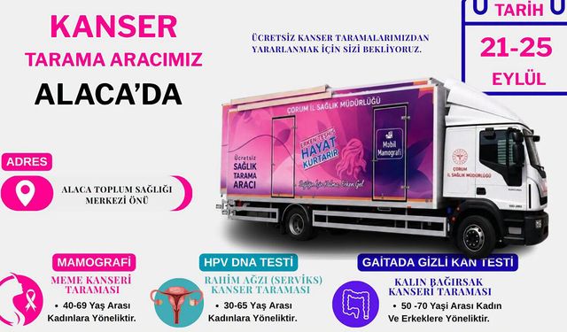 Kanser tarama aracı Alaca’ya geliyor