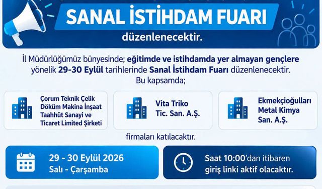 Çorum’da gençlere sanal istihdam fuarı: Üç firma iş arayanlarla buluşacak