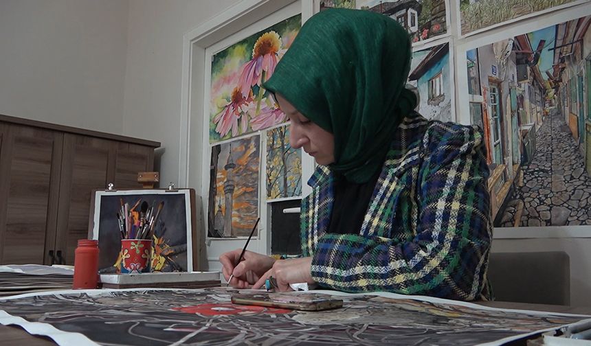 Çorumlu ressam Şengül Otman depremin acı hatıralarını resmetti
