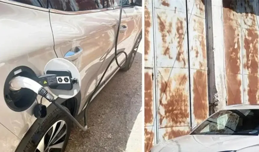 Elektrikli otomobili kaçak hatla şarj ederken yakalandılar