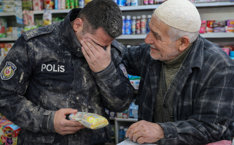 “Size deterjan satmam” diyen bakkal, polis memurunu gözyaşlarına boğdu