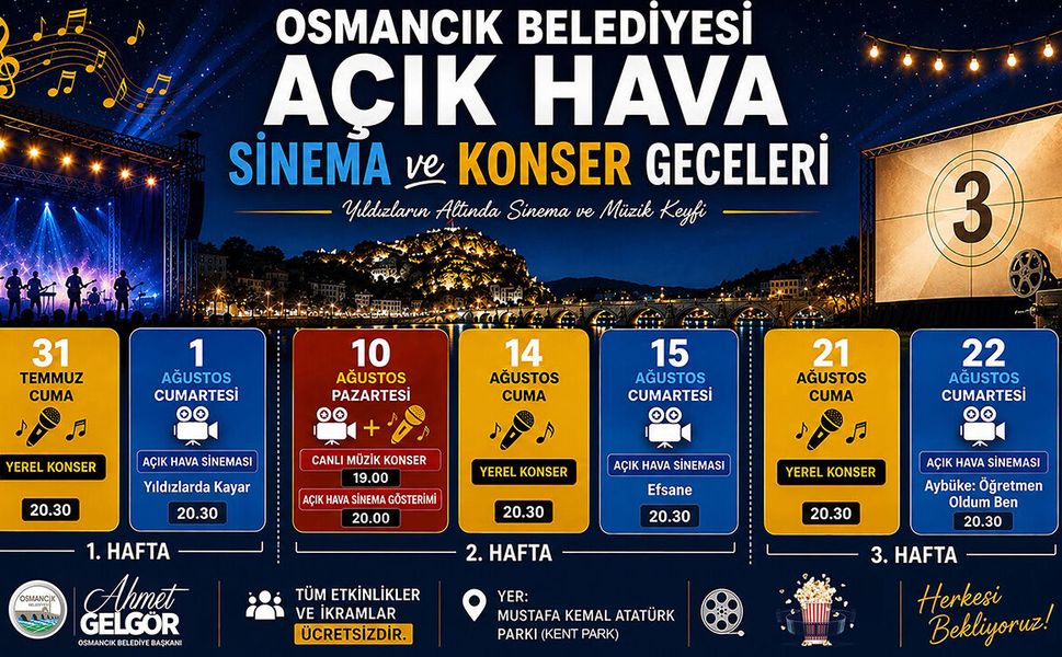 Osmancık’ta açık hava sinema ve konser geceleri başlıyor