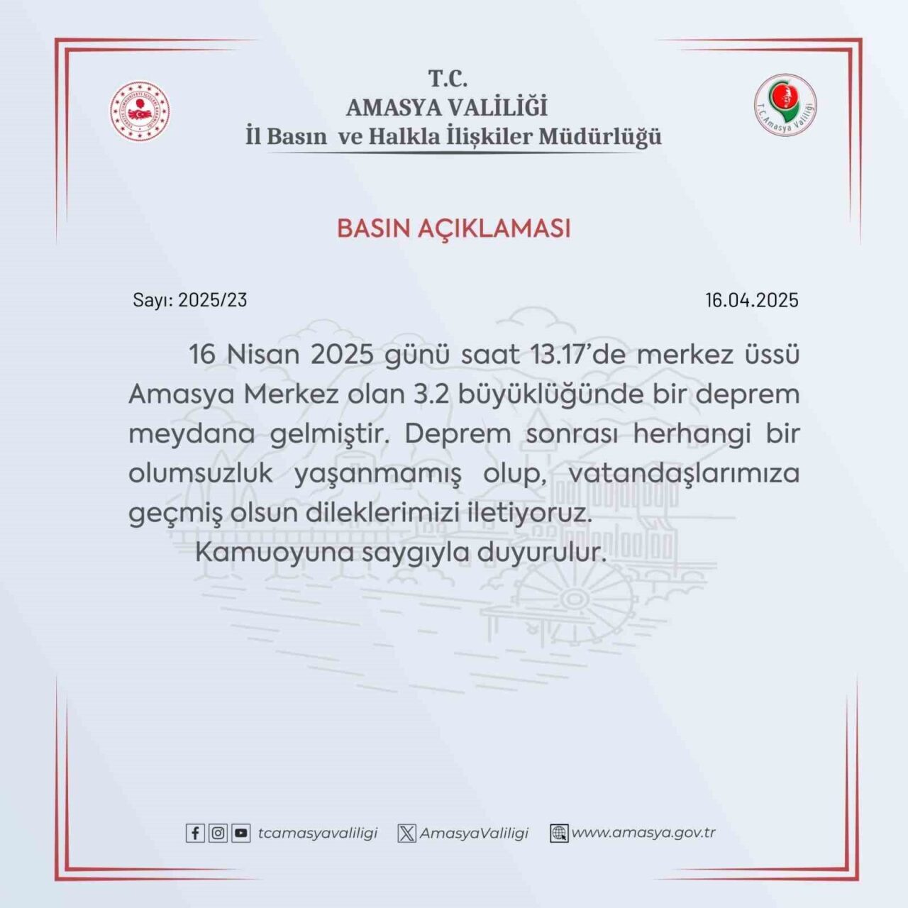 Amasya Valiliginden 32 Depremle Ilgili Aciklama Bir Olumsuzluk Yok
