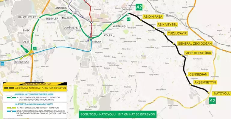 Ankara Dikimevi Natoyolu Metrosu Harita