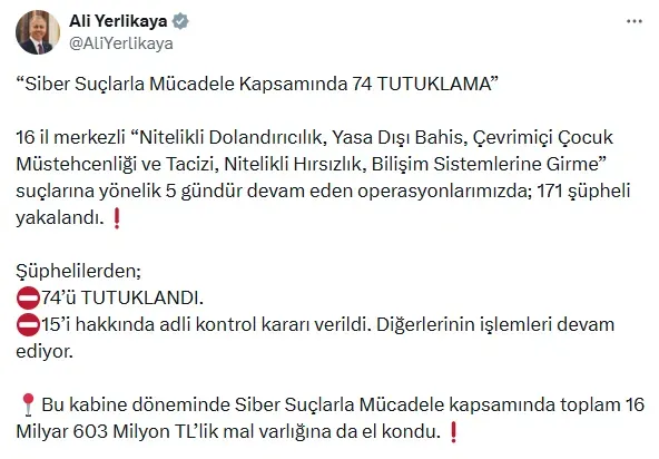 Ali Yerlikaya Vedamı Etti