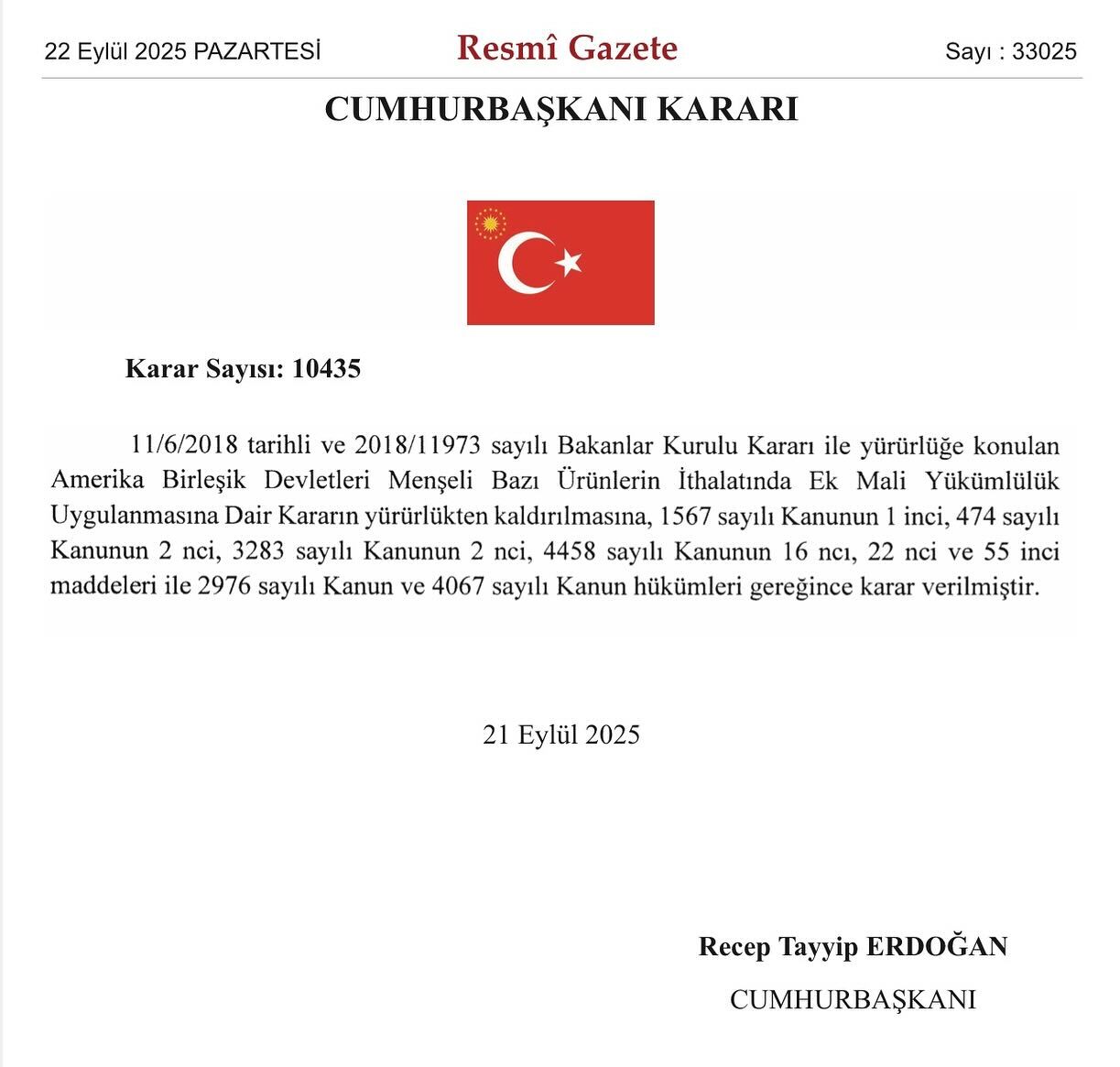 Abd Menşeli Ürünlerde Ek Vergi Kaldırıldı