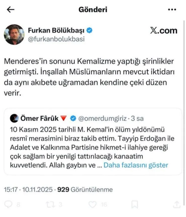 2025 11 11 Furkan Bolukbasi Tweet X