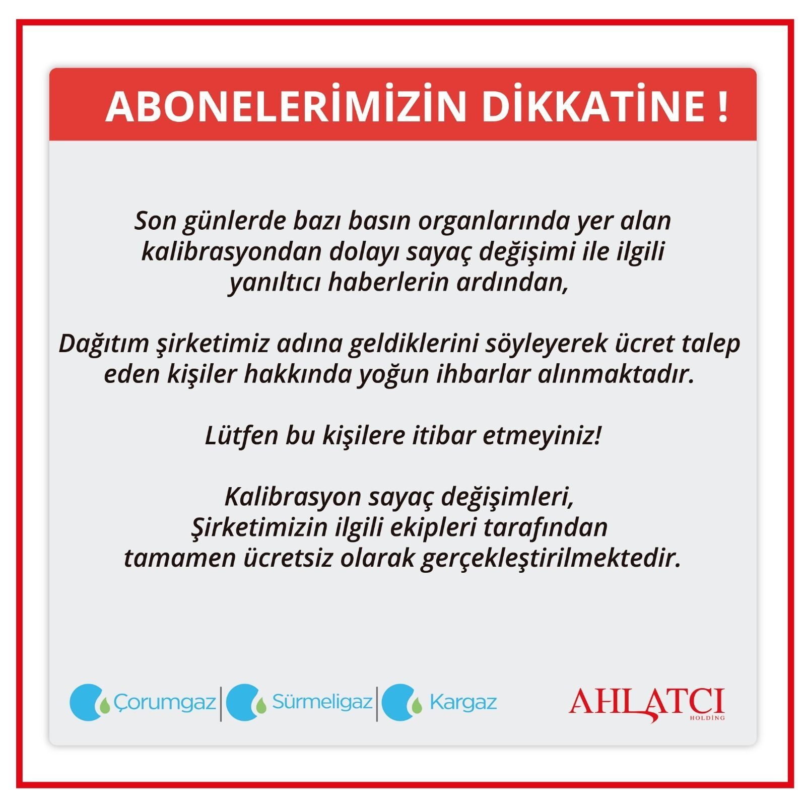 Çorumgaz Uyarı