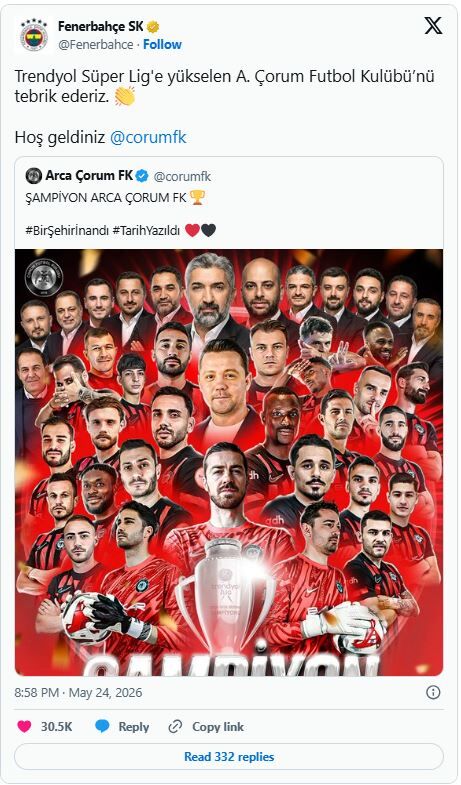 Fb Tebrik Çorum Fk