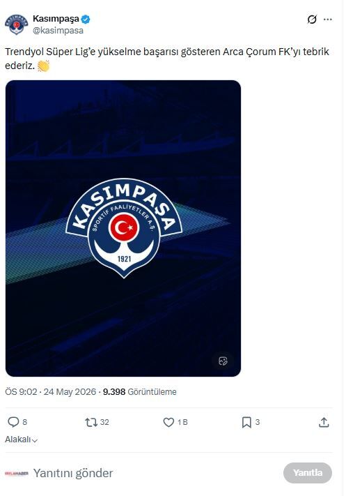 Kasımpaşa Tebrik Çorum Fk