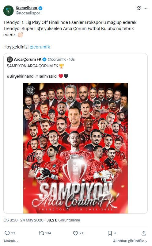 Kocaeli Tebrik Çorum Fk