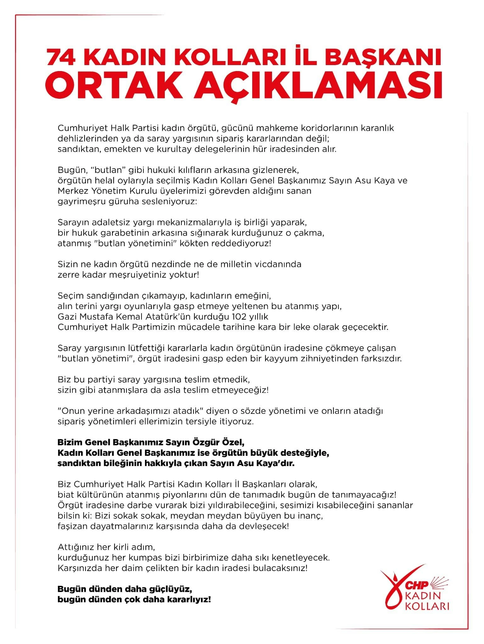 Chp’li 74 Kadın Kolları Il Başkanından Ortak Açıklama Özlem Güngör De Imzacı Oldu